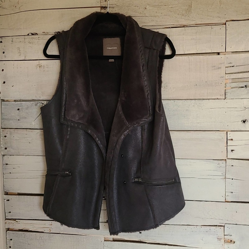 Maurices Gray Faux Fur Vest